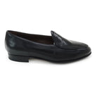 A classic black Berwick 1707 Belgian loafer with a smooth deerskin leather upper, an almond toe shape, and a low heel.
