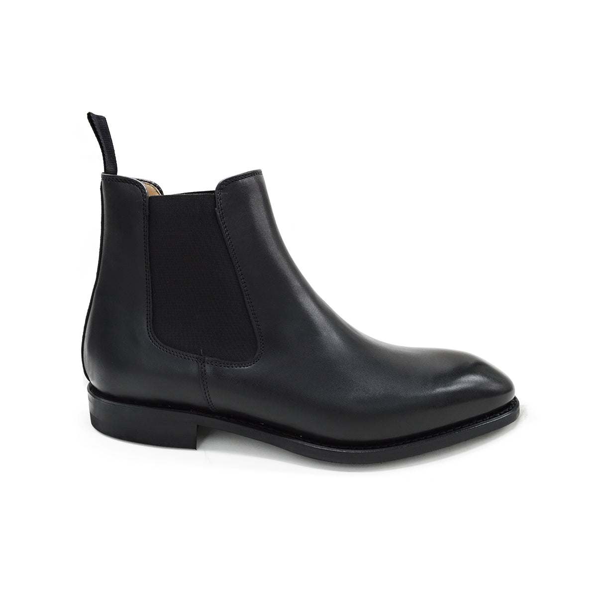 A Berwick 1707 black leather Chelsea boot with a side elastic panel and a low heel, displayed on a white background.