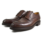 A pair of dark brown Berwick 1707 Split Toe Derby shoes with laces, set against a white background.