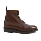 A Berwick 1707 dark brown, premium grain leather lace-up boot with a cap toe and a low heel & Dainite Sole