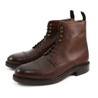 A Berwick 1707 dark brown, premium grain leather lace-up boot with a cap toe and a low heel & Dainite Sole