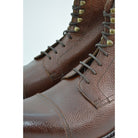 A Berwick 1707 dark brown, premium grain leather lace-up boot with a cap toe and a low heel & Dainite Sole