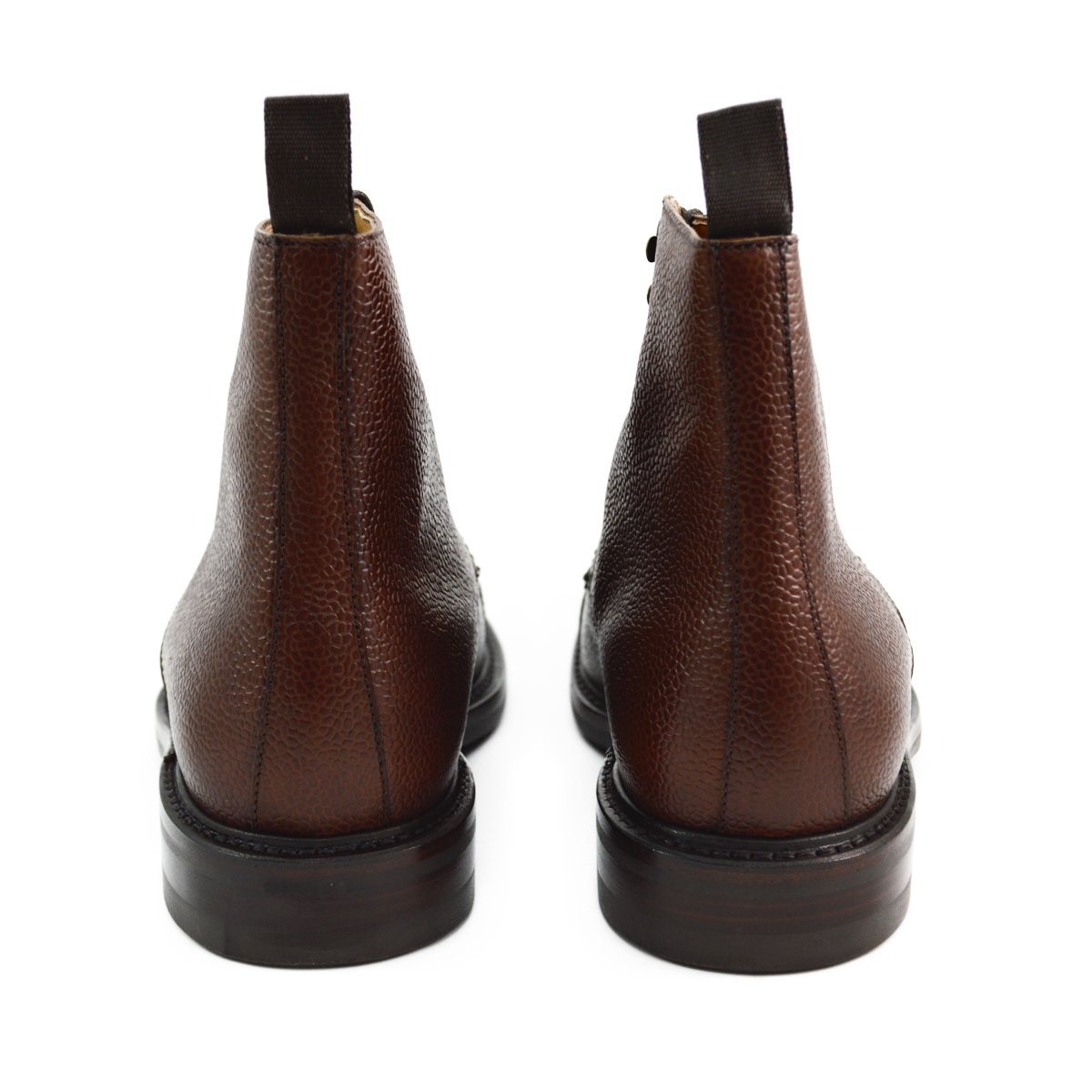 A Berwick 1707 dark brown, premium grain leather lace-up boot with a cap toe and a low heel & Dainite Sole