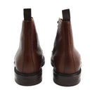 A Berwick 1707 dark brown, premium grain leather lace-up boot with a cap toe and a low heel & Dainite Sole