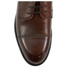A Berwick 1707 dark brown, premium grain leather lace-up boot with a cap toe and a low heel & Dainite Sole
