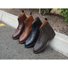 A Berwick 1707 dark brown, waxed roughout suede classic country toe cap derby boot with Dainite rubber sole and lace-up closure.