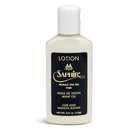 A white bottle with a flip cap lid labeled 'Saphir' and 'LOTION' for smooth leather, against a plain background.