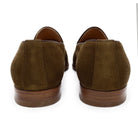 A brown suede tassel Berwick 1707 Belgian loafer with a combination leather and fine rubber sole.