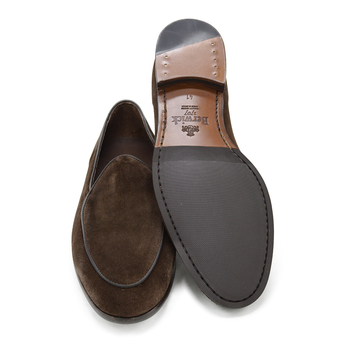Brown Berwick 1707 Belgian suede loafer shoe on a white background