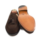 A classic dark brown suede slip-on shoe with tassels, by Berwick 1707.