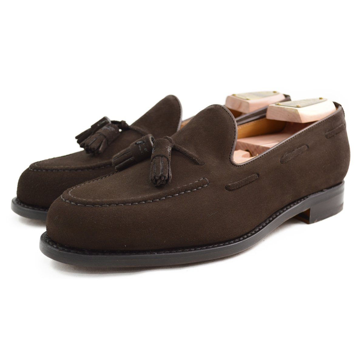 A classic dark brown suede slip-on shoe with tassels, by Berwick 1707.