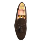 A classic dark brown suede slip-on shoe with tassels, by Berwick 1707.