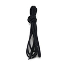 A close-up image of a dark brown waxed shoelace with a focus on its texture and weave.