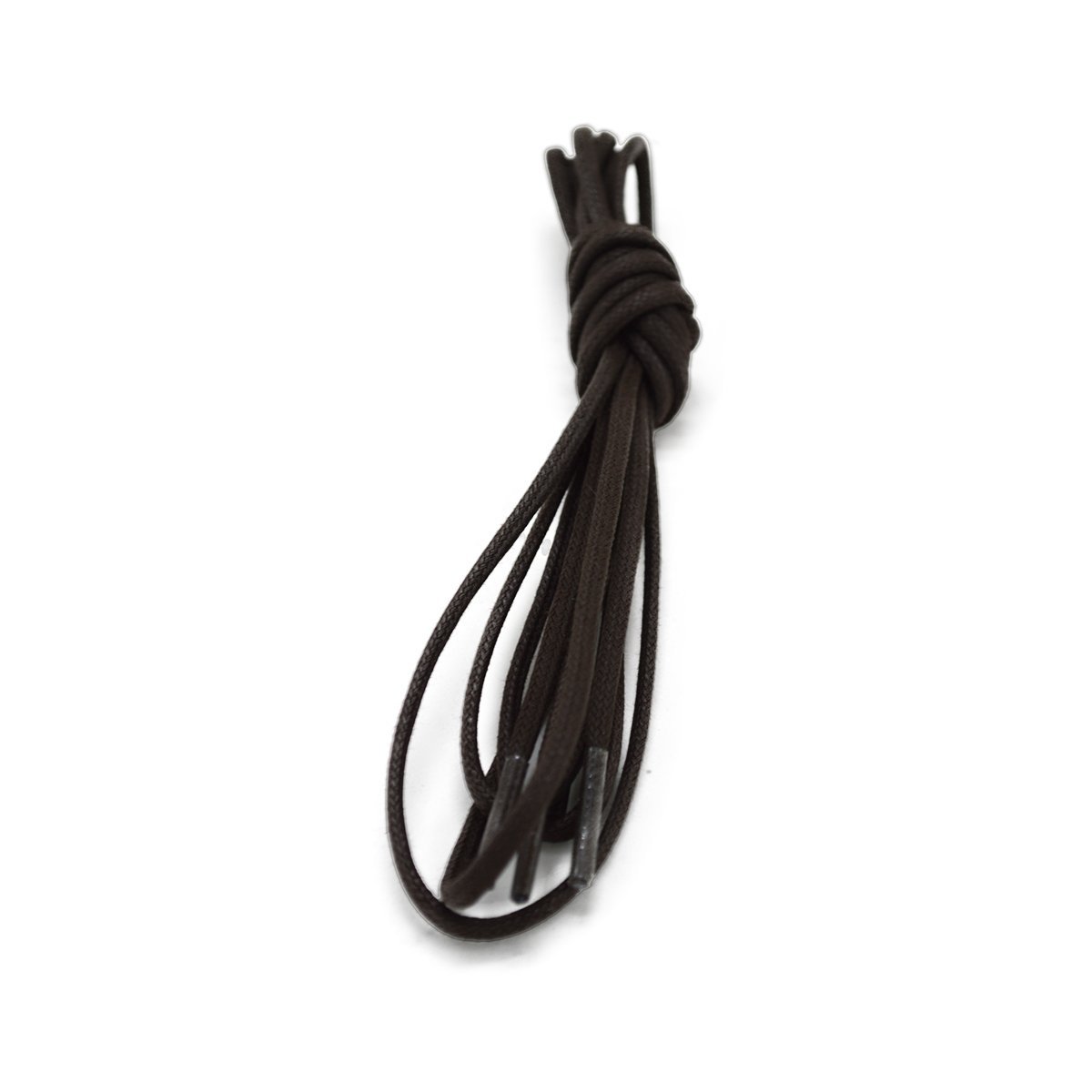 A close-up image of a dark brown waxed shoelace with a focus on its texture and weave.