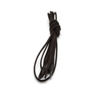 A close-up image of a dark brown waxed shoelace with a focus on its texture and weave.