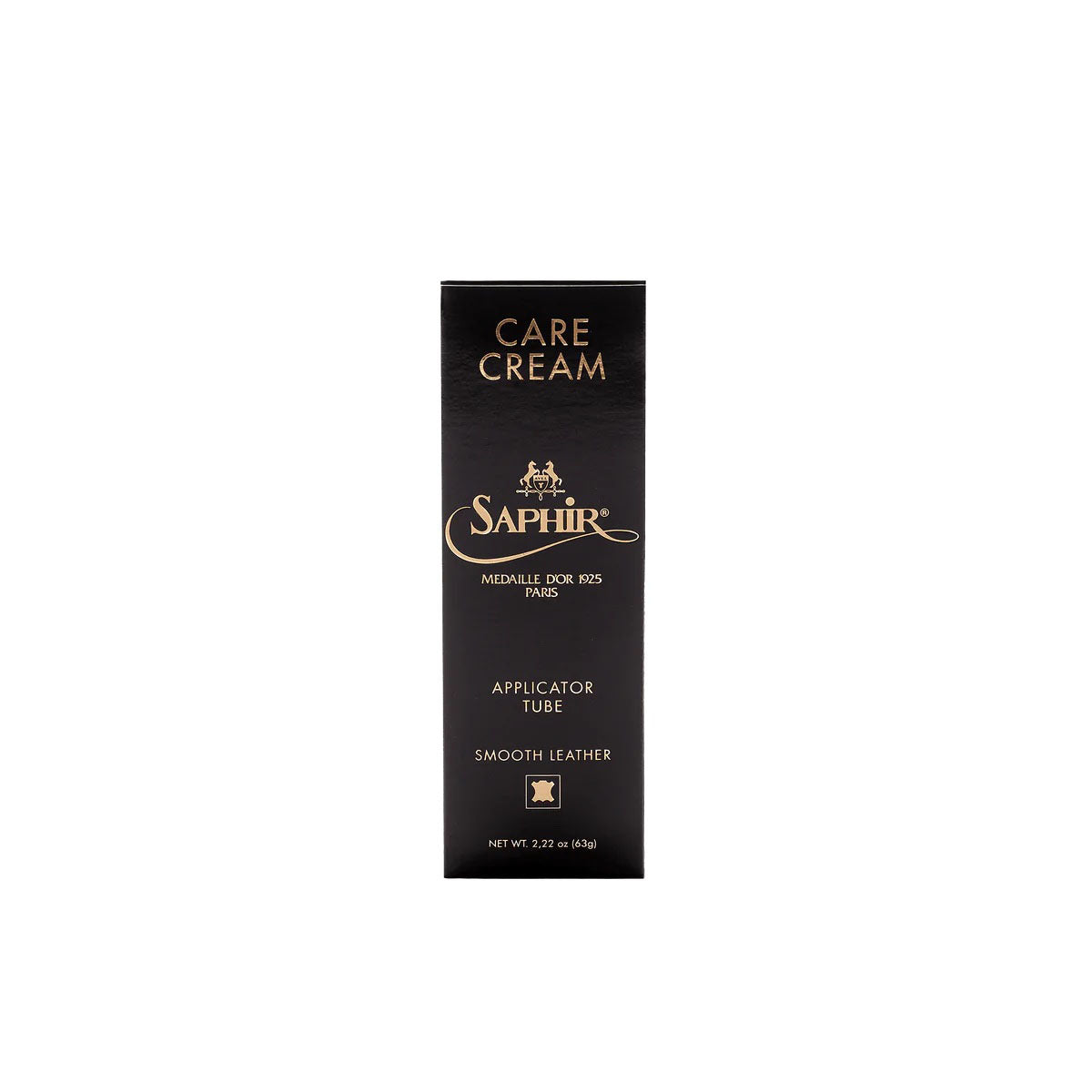 A 75ml tube of Saphir Medaille D'Or cream with a foam applicator designed for smooth leather care.