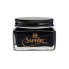 A glass jar with a black lid containing Saphir Medaille D'Or oiled leather cream, branded with the Saphir logo in gold lettering on a black label.