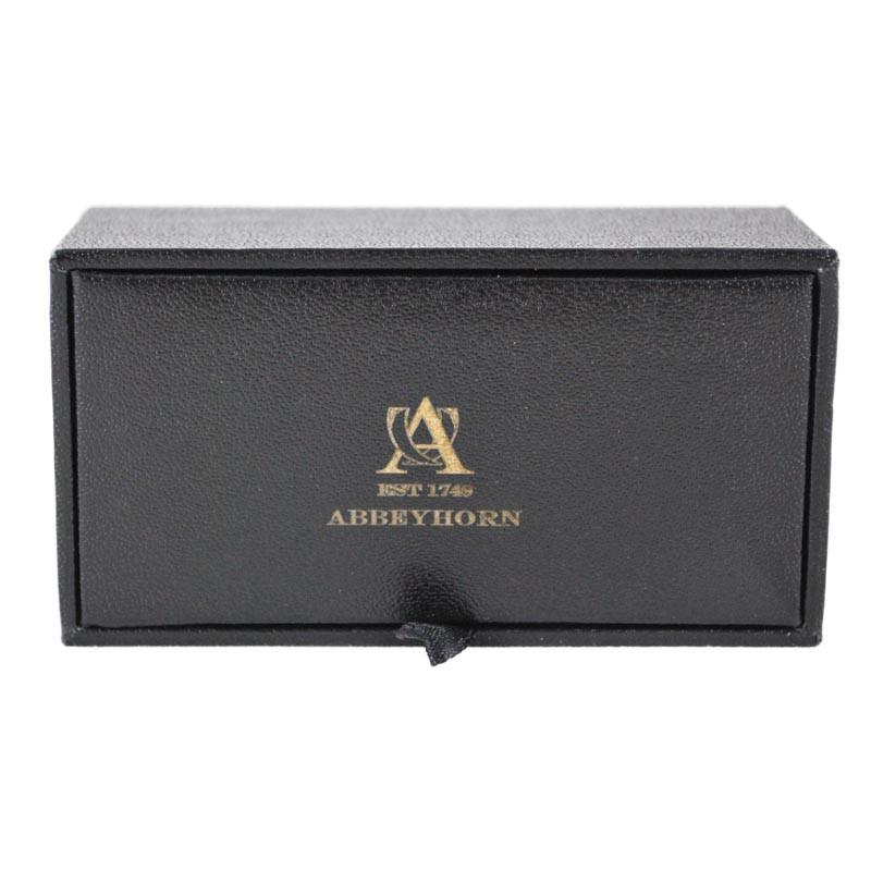 A pair of black rectangular oxhorn cufflinks with a rhodium finish and a swivel barrel design.